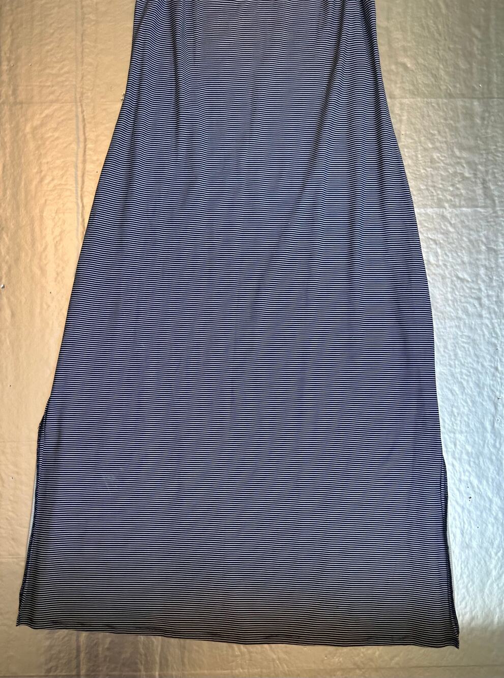 Jessica London 14W Tall Navy White Stripe Maxi Dress Lace-Up Neck
